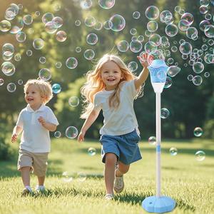 AIERSA Rechargeable Bubble Stand Machine, Height 47 Inches Stand Up Automatic Bubble Machine for Kids,Outdoor Tall Bubble Maker with Lights,Standing Bubble Machine for Parties