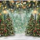 ZTHMOE 7x5ft Polyester Winter Christmas Tree Photography Backdrop Pine Tree Wonderland Background Xmas Santa Glitter Party Decorations Photo Banner Props with Four Holes Easy to Hang