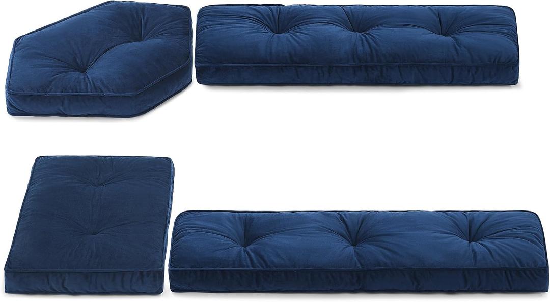 BALAPET Breakfast Nook Cushions Set 4 Piece Cushion Pad Set for Kitchen Breakfast Dining Nook,Shredded Foam Support Fits in Sets with Corner Benches, Mid Century Modern Small Dining Table Sets(Blue)