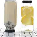  Encheng Beverages Drinking Bottles 12oz,Glass Water Botttle with Lids, Octagonal Vintage 350ml, Juice Bottles for Storage Tea,Kombucha,Milk Smoothies Jars 20Pack