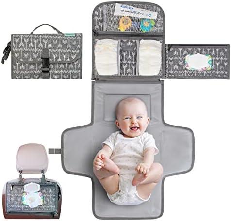 Kopi Baby Portable Diaper Changing Pad - Baby Diaper Changer Travel Bag with Wipes Pocket, Smart Design Portable Changing Mat, Infant Travel Station Kit, Gift for Newborn Girl & Boy - Premium