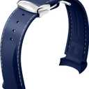 Bands for Omega Seamaster WatchCurved End Rubber Strap Compatible with Omega Rolex Tudor SEIKO 20mm 22mm Watch Seamaster Speedmaster Diver 300M 600M Strap Men Women (Blue with white stitching)