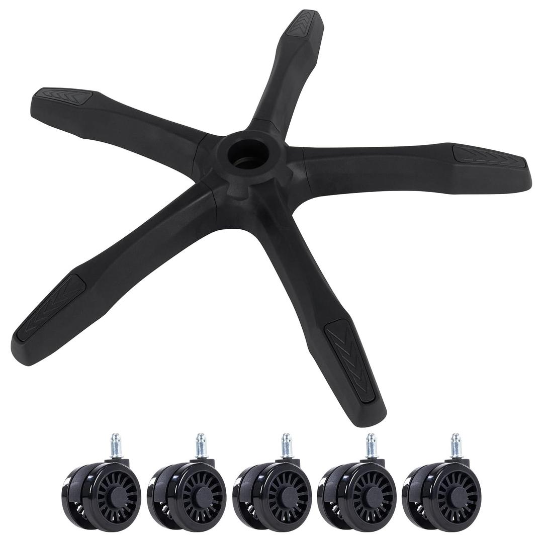 Frassie Gaming Chair Base Replacement with 5 Casters, Nylon Heavy Duty Desk Office Chair Wheel Base Part (Black)
