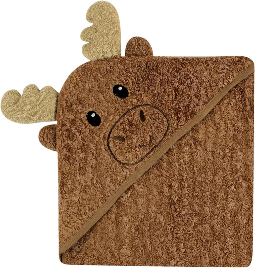 Luvable Friends Unisex Baby Cotton Animal Face Hooded Towel, Moose, One Size