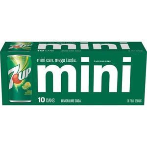 7UP Zero Sugar Lime Lemon Soda, 7.5 Fl Oz Mini Cans, 10 Pack BB: 11/01/2026