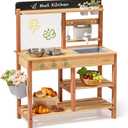 Robud Mud Kitchen, Wooden Outdoor Kitchen for Kids, Pretend Play Set with Sink, Faucet, Planting Pots, Cooking Accessories, Ideal Gift for Boys Girls Ages 3+