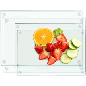 4 Pack Tempered Glass Cutting Board for Kitchen Counter, 16x12 & 12x8 Clear Chopping Boards with Non-Slip Feet for Countertop - Scratch Resistant,Long Lasting, Dishwasher Safe