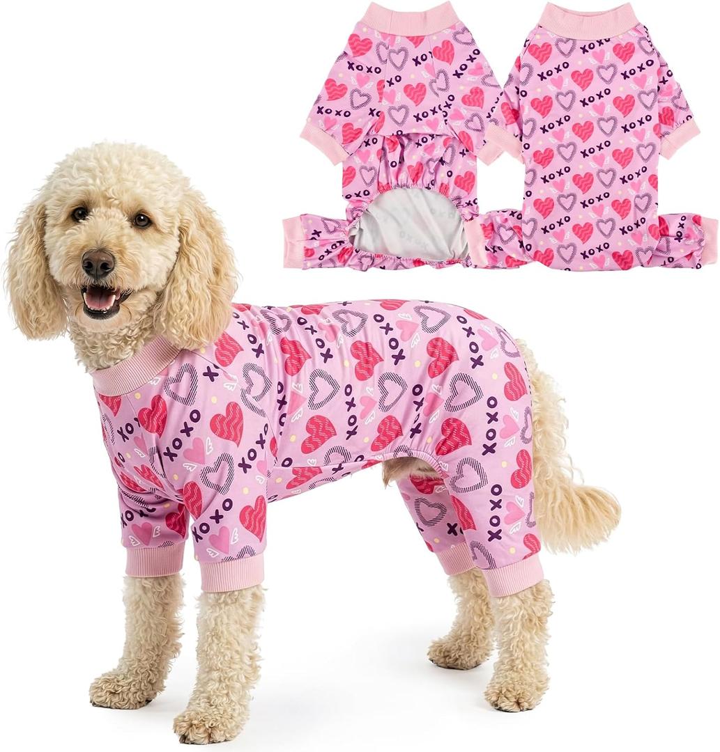 Valentine's Day Dog Pajama Heart Pattern Dog Onesie Jumpsuits Soft Pet Love-Themed Pjs Festival Dog Outfit Costume Apparel Clothes for  Large Dogs 