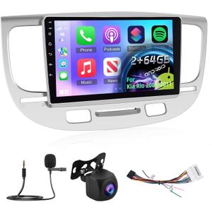 NHOPEEW Android Radio for Kia Rio 2005-2011: [2+64G] 9 inch Touchscreen Aftermarket Kia Stereo with Wireless Carplay and Android Auto, WiFi, DSP, WiFi, GPS, Mirror Link, SWC + AHD Backup Camera
