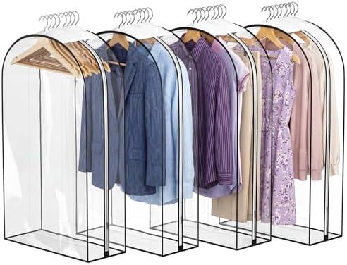3 Pack Full Clear Garment Bags with Side Zipper, 40" Clothes Covers with 10" Gusset, Transparent Hanging Suit & Coat Covers for Closet Storage, Jackets, Dresses, Windbreakers