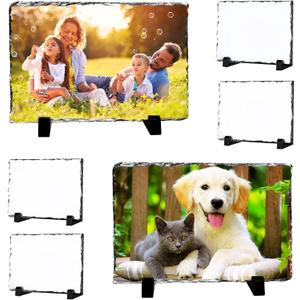 6 Pack Sublimation Slate Blanks,Heat Thermal Transfer Sheet Stone Photo Frame DIY Sublimation Blank with Display Holder for Desktop Souvenir Custom Design Work