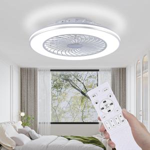 24" Bladeless Ceiling Fans with Lights and Remote, Low Profile Enclosed Ceiling Fan with 6 Wind Speed, 3 CCT(3000K-6000K) Dimmable LED Flush Mount Fandelier for Bedroom Kitchen Living Room