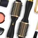 Hot Air Hair Blow Dryer Brush - 3 in 1 Negative Ionic Hairdryer Blowout Brush for Drying Straightening Volumizing - 60mm Oval Barrel fit All Hair Types - Salon Style, Smooth, Frizz-Free Results (Gold)