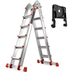 Soctone Ladder, A Frame 6 Step Extension Ladder, 22 Ft with Multi Position & Removable Tool Tray with Stabilizer Bar, 330 lbs Weight Rating Telescoping La dder for Household or Outdoor Work