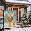 2 x IVN Christmas Animal Friends Garden Flag Yard Flag for Outside 12 x 18 Inch Double Sided Burlap Snow Reindeer Dog Bunny Banner for Patio Lawn Home Outdoor Decoration