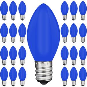 25 Pack C7 Led Blue Replacement Light Bulbs, Blue Christmas Outdoor String Lights Bulbs, Shatterproof Led Night Light Bulbs, E12 Candelabra Base, 0.6W Energy-Efficient LED Bulbs
