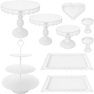 Set of 9 Cake Stands Metal Cupcake Stand Set Multiple Styles Candy Fruit Display Tower Dessert Plate Cake Serving Tray for Birthday Party Wedding Anniversary Baby Shower Engagement (White)