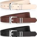Monoluxe Pack 3 Womens Belts for Jeans Pants, Ladies Girls Leather Belts with Gold Sliver Buckle, Size M for Waist Size 31"-35"