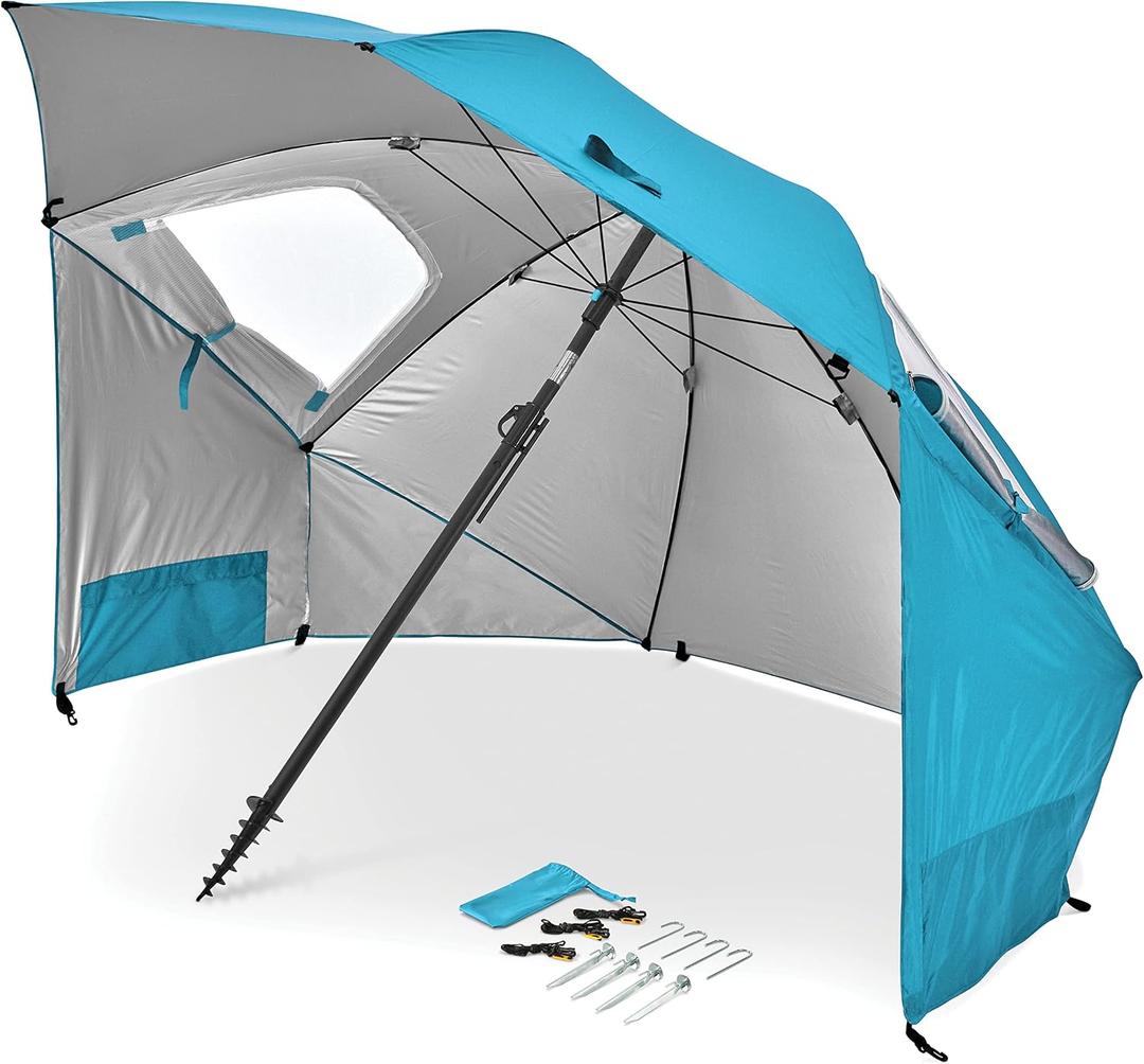 Sport-Brella Premiere UPF 50+ Umbrella Shelter with Patented Side Panels and Tilt Mechanism, Heavy-Duty 1.25 Inch Center Pole, Auger Anchor for Sand and Grass
