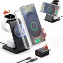 Magnetic Wireless Charger for Samsung, 3 in 1 Mag-Safe Charging Station for Galaxy Watch Ultra/8/7/6, Galaxy Watch Charger, Mag-Safe Charger for S25 Ultra S24 S23 S22/ Z Fold7/ Flip7, Galaxy Buds (Black)