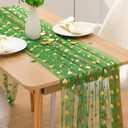 St Patrick's Day Table Runner 10ft Green Shamrock Lucky Gauze Table Runner Irish Foil Shamrocks Tulle Tablecloth Seasonal Spring Holiday Decor for Home Party Decor(Gold Print,1 Pack)
