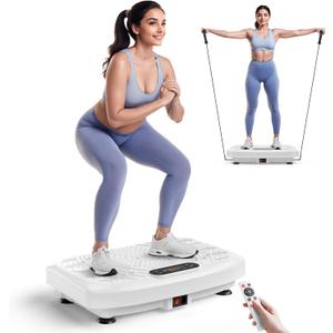 Vibration Plate Exercise Machine Weight Loss, Full Body Workout Vibration Plate Lymphatic Drainage, 199 Adjustable Speeds Power Shaping Vibrating Plate 450 Lbs Capacity Fitness Platform (White)