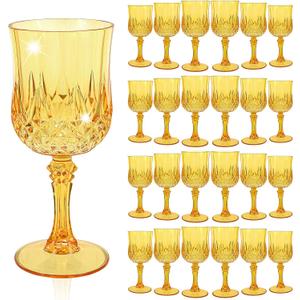 24 Pcs Gold Plastic Wine Glasses, Plastic Goblets for Parties, Vintage Wine Glasses Bulk, Reusable Drinking Glass, Drinkware Cups for Wedding Party Reception Event Supplies