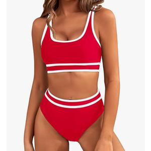 BMJL Women's High Waisted Bikini Sets Sporty Two Piece Swimsuits Color Block Cheeky High Cut Bathing Suits. Size S