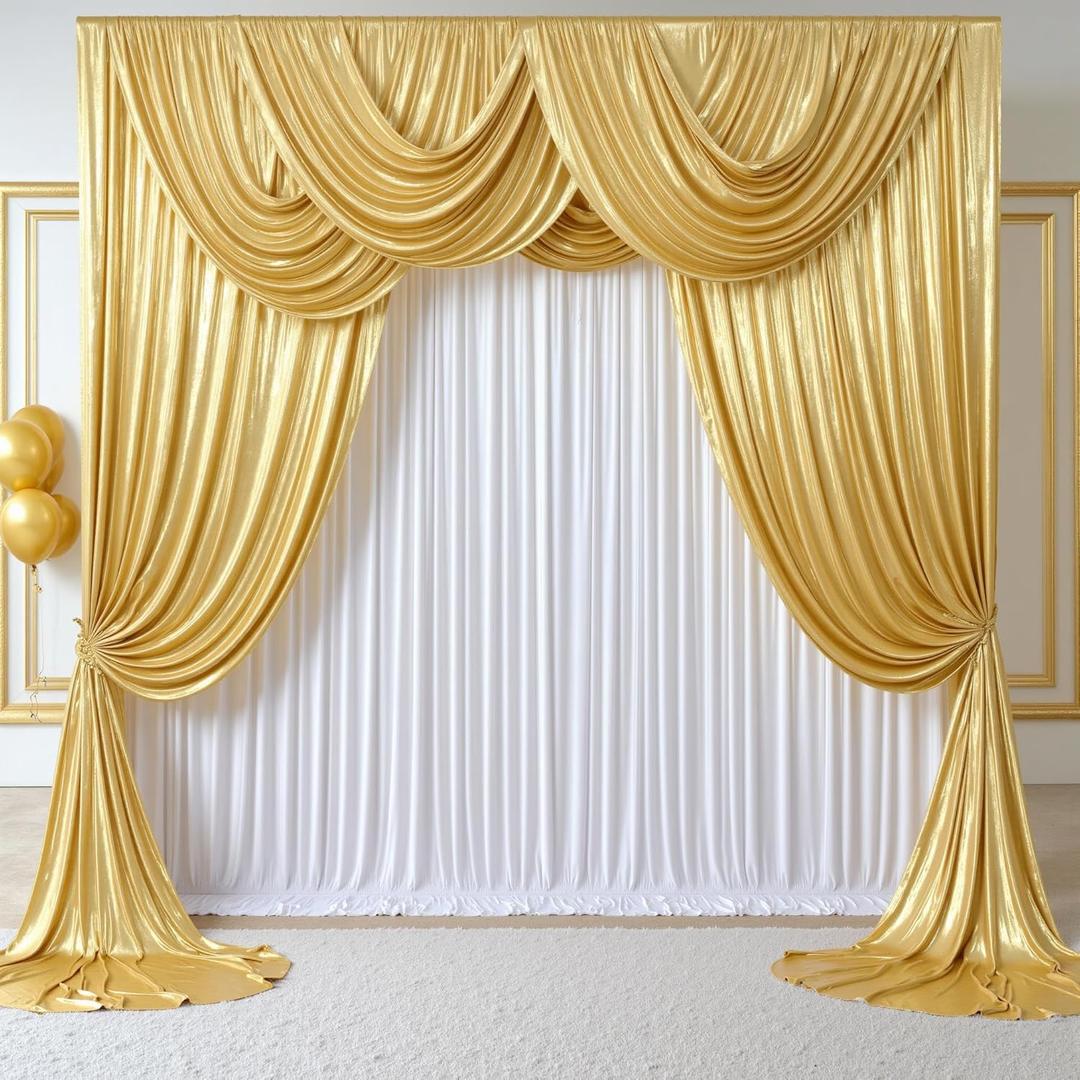 10x10FT Gold Sequin Backdrop Curtain - 2 Panels 5ft(W) x 10ft(H) Wrinkle Free Shimmer Back Drop Cloth, Glitter Backdrop Drapes for Photography, Birthday, Wedding, Graduation Background