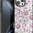 for iPhone 16 Pro Max Case TPU+PC Premium Painted Anti-Drop Phone Case Superior Shock Absorption Military-Grade Drop Protection Pink Heart Cute Bunny Phone Case