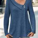 Yousify Womens Asymmetric V Neck Shirts Long Sleeve Fall Dressy Casual Button Down Tunic Tops Business Loose Fit Blouses (Medium, Dark Blue)