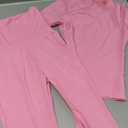 ZFLM Casual Workout Two Piece Outfits for Women Short Sleeve Crop High Waist Foldover Flare Pants Tracksuit Sets Streetwear (X-Small, Pink)