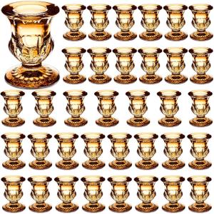 Clear Glass Candlestick Holders Taper Candle Holder Bulk 2.5 Inch Candle Stick Holder for Table Centerpiece Mantel Wedding Housewarming Gift Rustic Vintage Valentines Dinning Decoration (Gold)