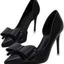 Womens Bow Heels Closed Pointed Toe Dress Shoes Stiletto Slip on Wedding Pumps 9