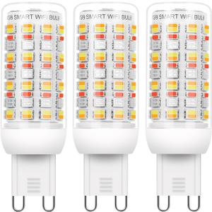 I-SHUNFA Wi-Fi RGBCW Smart G9 LED Bulbs,Compatible with Alexa/Google Home,Multicolour Dimmable,2700K-6500K,AC 120V 4W,400LM Brightness Adjustable 1%-100%,with Musical Rhythm LED Light Bulb,3 Pack (Transparent)