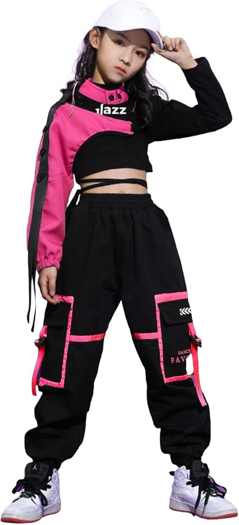 LOLANTA Girls Hip Hop Dance Clothes 3PCS Crop Top Cargo Pants Sets Active Outfits Size S