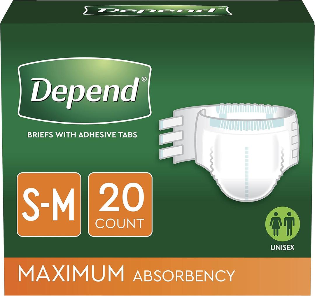 Depend Incontinence Protection with Tabs, Maximum Absorbency, S/M, 60 Count (3 Packs of 20)