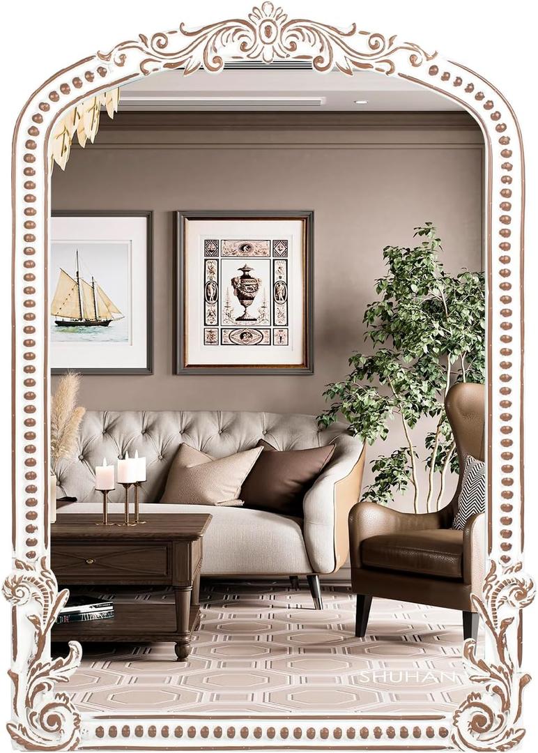25x35 Inch Baroque Arched Wall Mirror Wooden, Rustic Farmhouse Decorative Mirrors for Fireplace, Entryway, Living Room, Bedroom, Bathroom 25x35 Inch Baroque Arched Wall Mirror Wooden, Rustic Farmhouse Decorative Mirrors for Fireplace, Entryway, Living Room, Bedroom, Bathroom