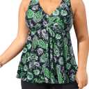 Aqua Eve Plus Size Swimsuits with Shorts Two Piece Tankini for Women Flowy Bathing Suits Athletic Swimwear (Black Green Paisley, 22Plus)