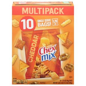 Chex Mix Cheddar Snack Mix, Multipack, Single Serve Snack Bags, 10 Ct, 17.5 oz