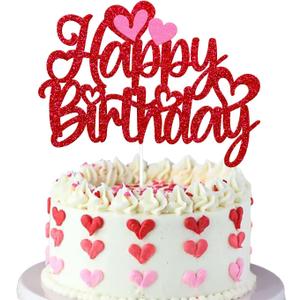 Valentine's Day Birthday Cake Topper Valentine's Romantic Heart Love Sweetheart Theme for Kid Boy Girl First Second Bday Party Supplies Glitter Decorations