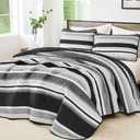WONGS BEDDING Queen Quilt Bedding Set, 3 Pieces Black Striped Bedspread Coverlet Set, Lightweight Summer Quilts Queen Size for Bed 96"x90"