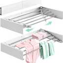 Foldable Wall Mounted Clothes Drying Rack 32’’, Retractable Laundry Room Drying Rack Clothing, Hidden Space Saver with Wall Template, 5 Rods, White