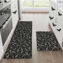 2 Set of Halloween Kitchen Mat 20x60 and 20x30 Inch Black Dancing Skeleton Kitchen Rug Non-Slip Washable Rug for Halloween Home Decor