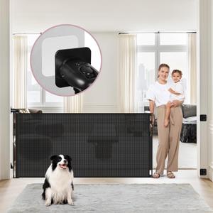 75" No Drill Retractable Baby Gates Extra Wide, Wall Protected Stair Baby Gate No Drill Extra Long Baby Gate Mesh Gate, Long Gates for Kids Or Pets No-Drill Baby Gates for Stairs, Indoor/Outdoor Black