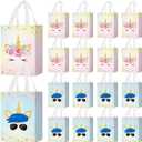 Locmeo 24 Pcs Unicorn Party Favor Bags with Handles  Reusable Non Woven Goodie Bags in Pink & Blue  Candy Treat Gift Bags for Girl & Boy Birthday Parties, 8 x 4 x 10 Inch