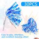 30 Packs Blue White Cheer Pom Poms with 11Inches Long Baton Handle,Cheerleading Pom Poms for Dance Team Spirit Party Football Basketball Club