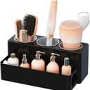 Lifewit Hair Tool Organizer Countertop, Removable Blow Dryer Holder for Bathroom, Acrylic Hot Tools Organizer Storage for Curling Iron, Brush, Straightener, 3 Stainless Cups, Black, 30 cm/12 inch(L)