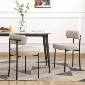 EDWELL Boucle Dining Chairs Set of 2, Round Upholstered Dining Room Chairs with Black Metal Legs, Modern Kitchen Dining Room Chairs for Kitchen, Living Room EDWELL Boucle Dining Chairs Set of 2, Round Upholstered Dining Room Chairs with Black Metal Legs, Modern Kitchen Dining Room Chairs for Kitchen, Living Room