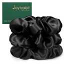 Joyhabit Silk Scrunchies for Women 3 Pcs Black | 4CM Premium Elastic Hair Ties No Damage No Pull, Soft for All Hair Types, Comfortable for Sleep & Daily Styling (1 Count (Pack of 3))